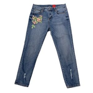 V Cristina Womens Jeans 3D Floral Embellished Embroidered Distress Size 10